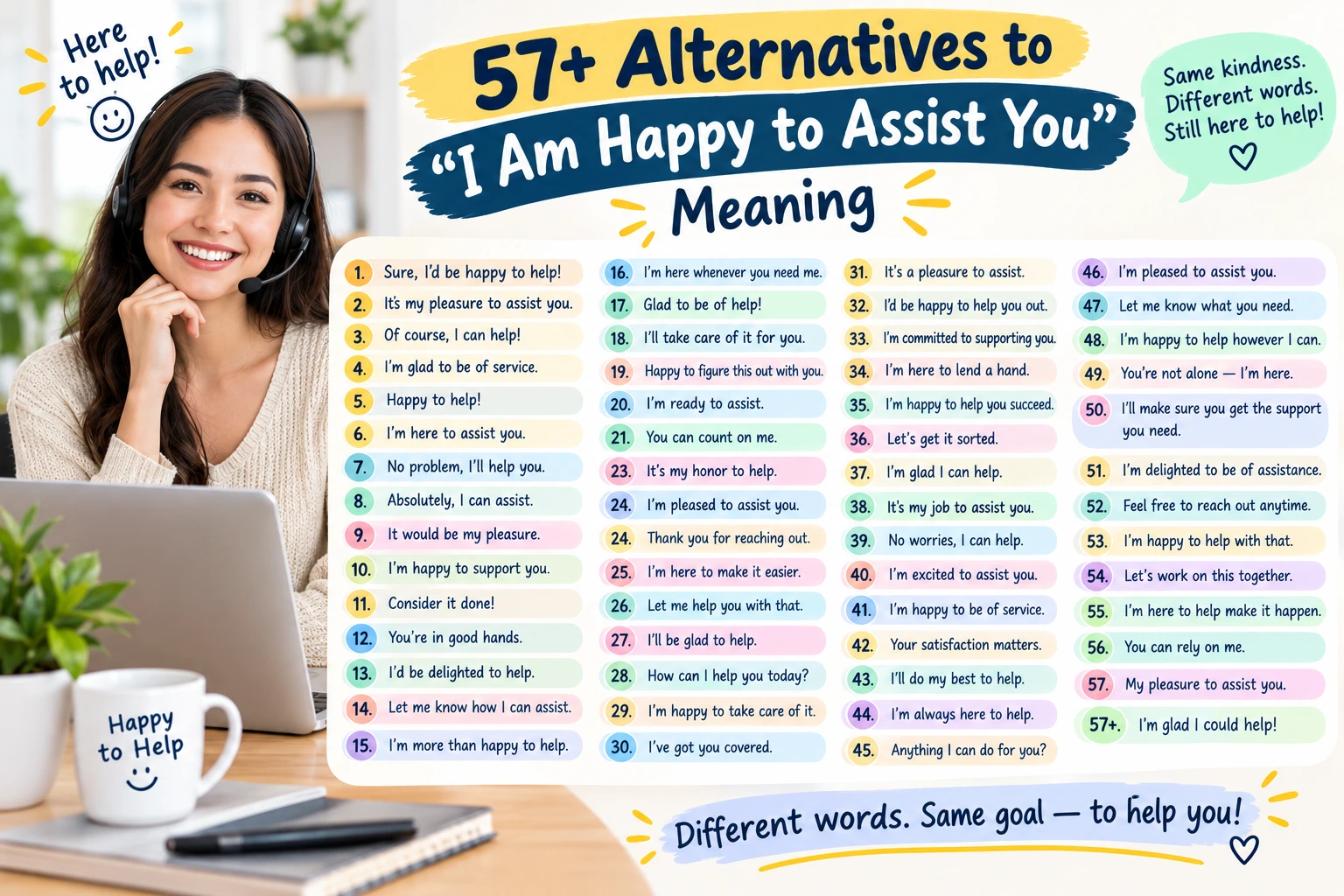 i am happy to assist you meaning alternatives