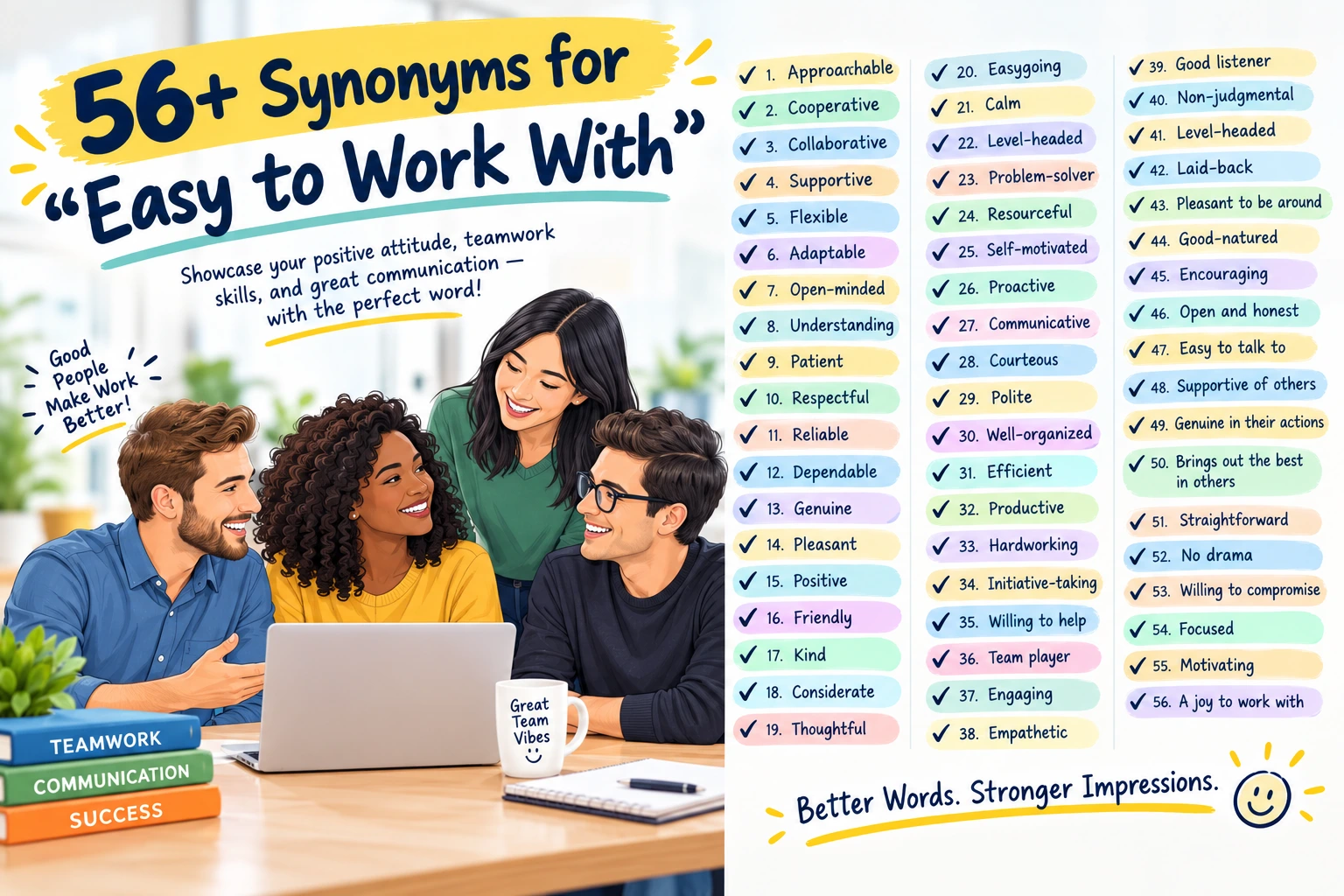 synonyms for easy to work with