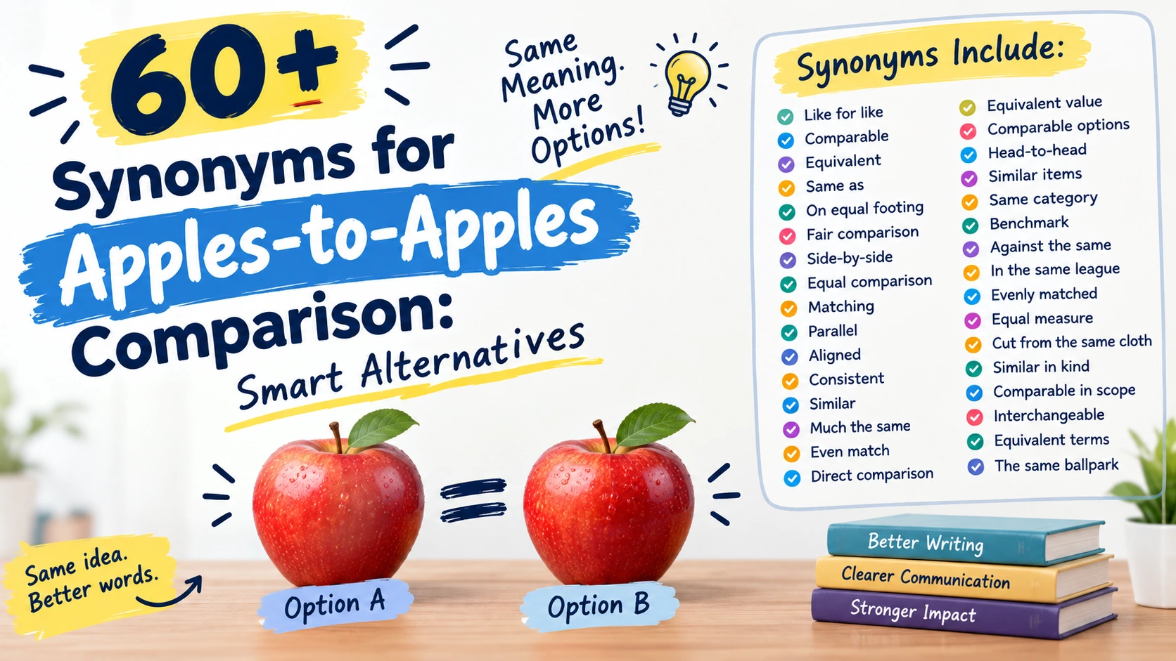 synonyms for apples to apples comparison